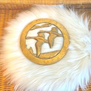 Vintage brass trivet with flying geese 7” diameter circle